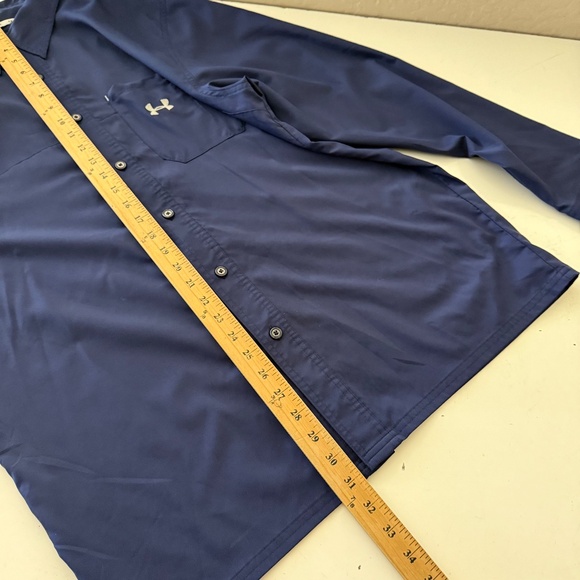 Under Armour All Seasons Navy Blue Polyester Long Sleeve Button Up Shirt LARGE - Picture 8 of 9